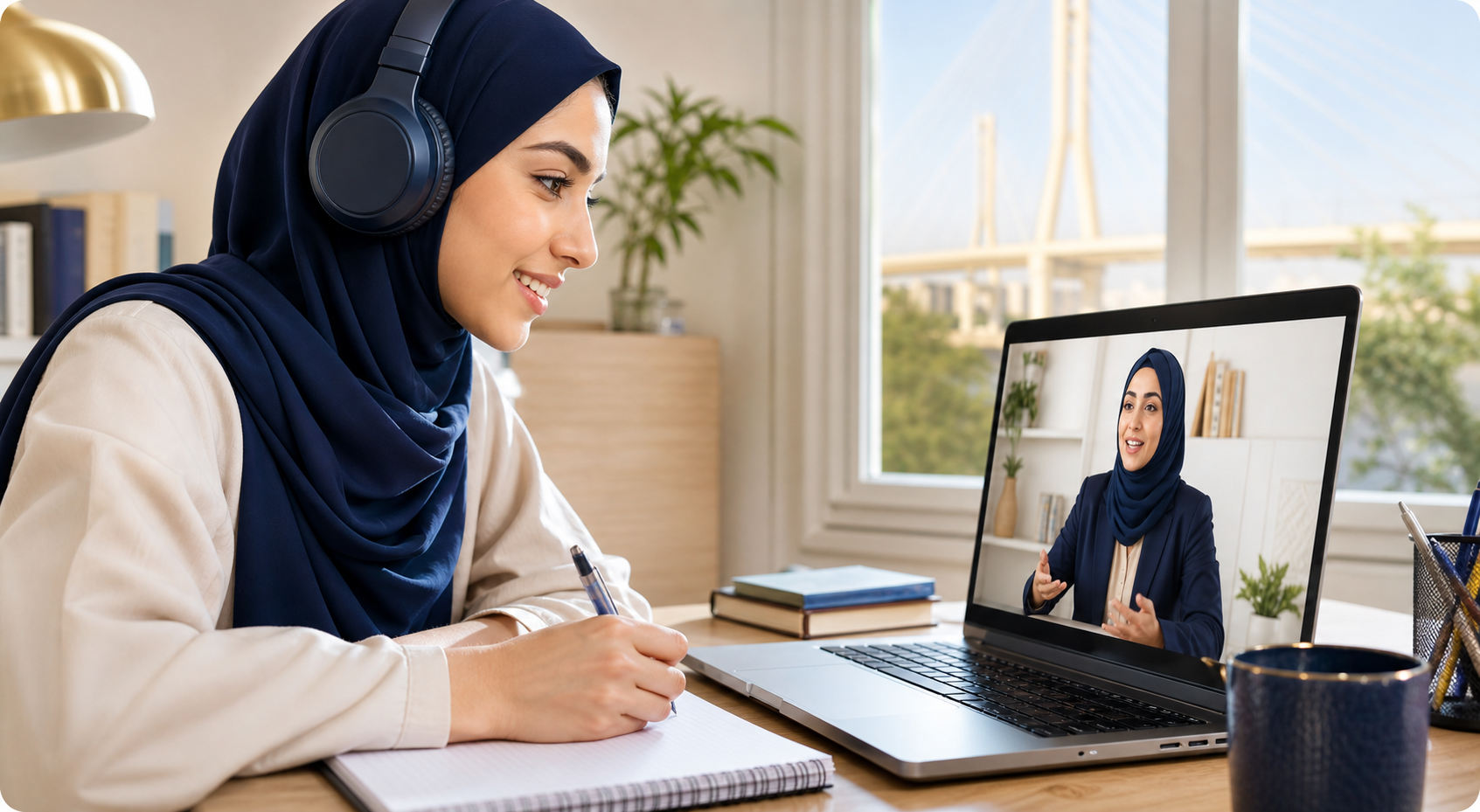 معلمة تساعد طالبًا على التعلم إلى طاولة الدراسة